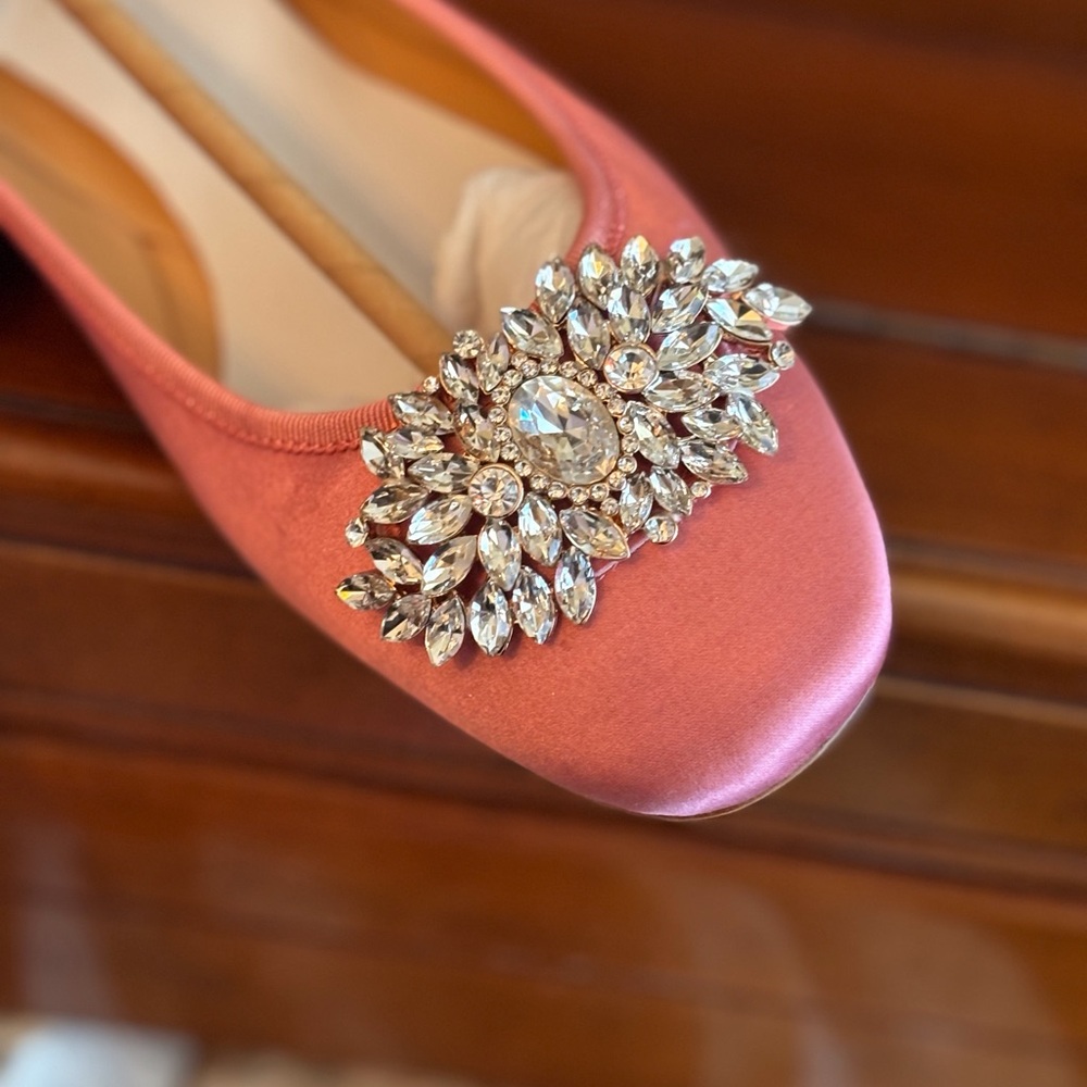 Badgley Mischka Pippa Rose Pink Satin Jeweled Ballet Flats - Picture 13 of 16